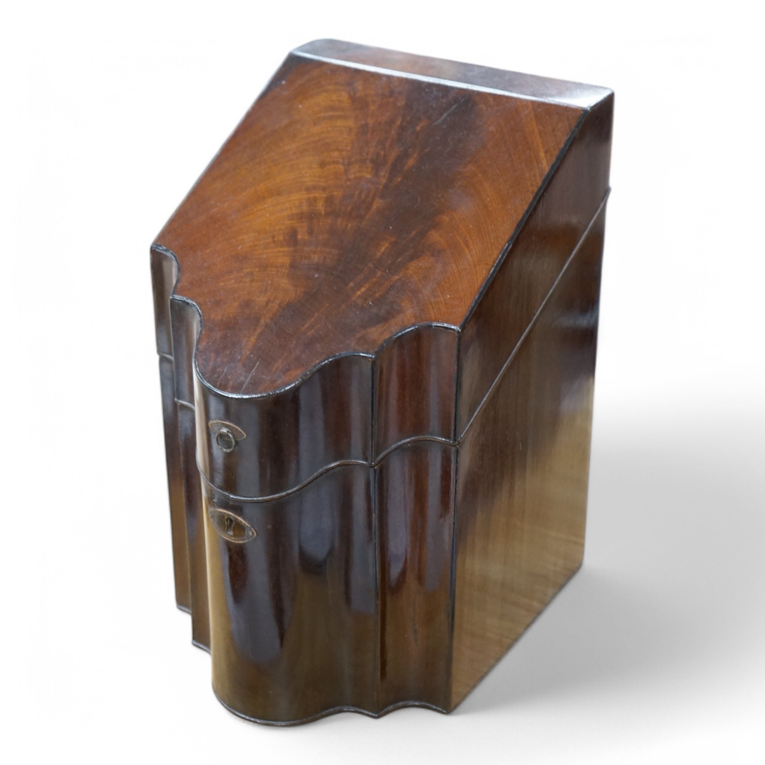 A George III mahogany knife box, original interior, 36.5cm. Condition - fair to good